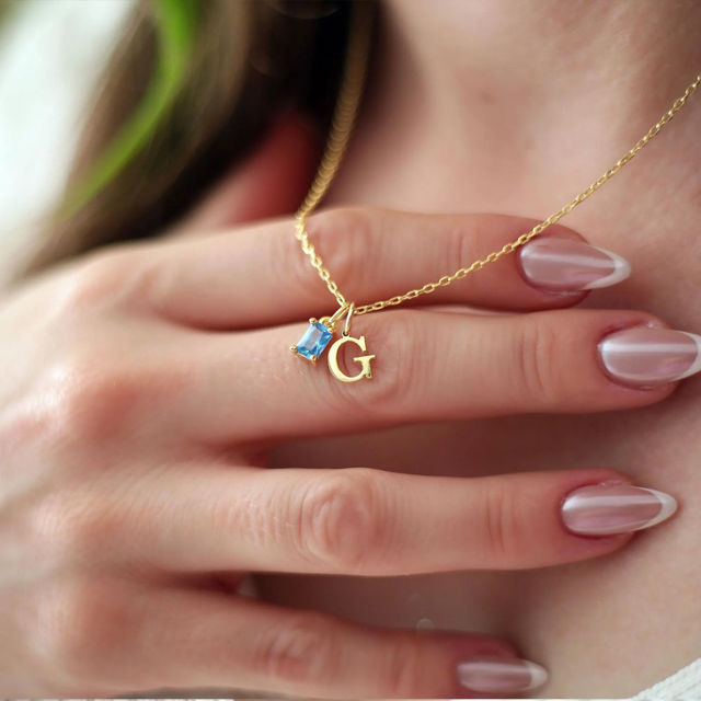 Picture of Custom Initial Birthstone Necklace - Personalized Initial Necklace - Custom Necklace