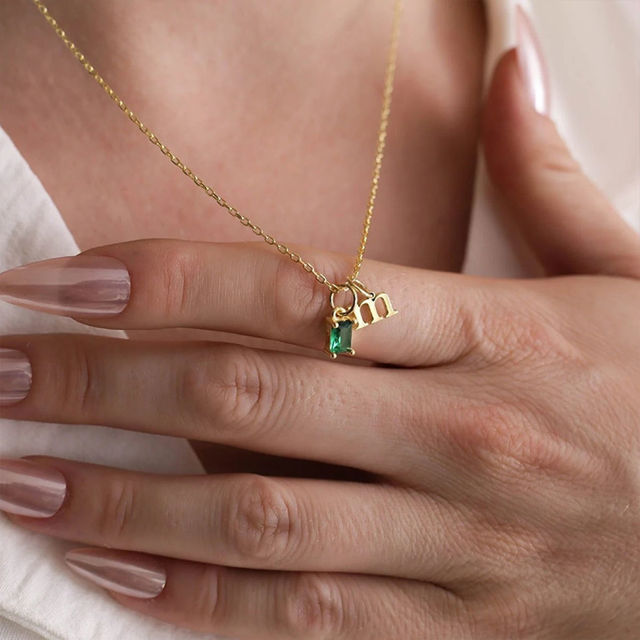 Picture of Custom Initial Birthstone Necklace - Personalized Initial Necklace - Custom Necklace