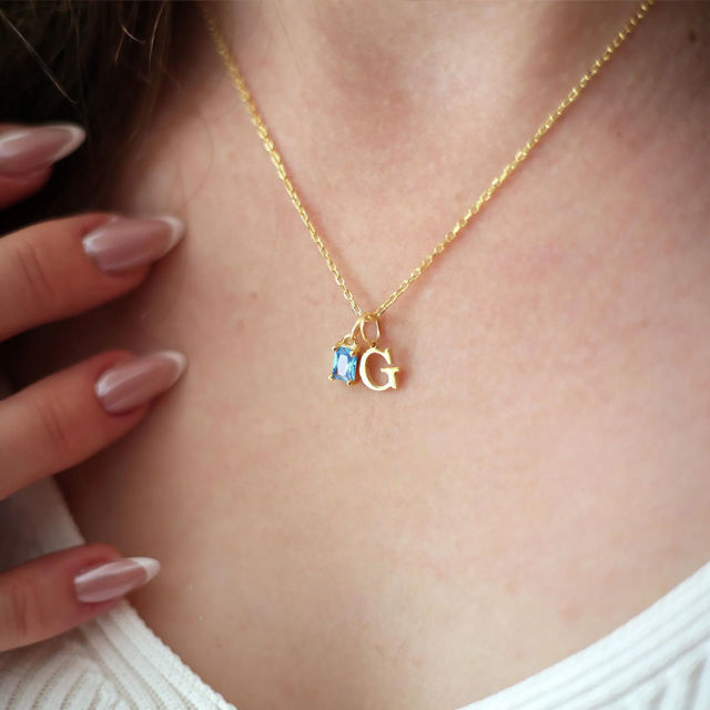 Picture of Custom Initial Birthstone Necklace - Personalized Initial Necklace - Custom Necklace