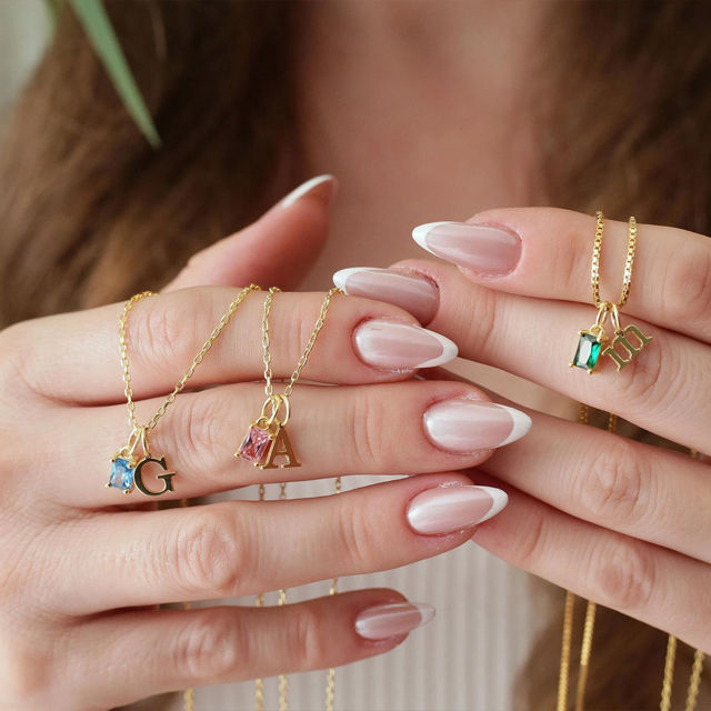 Picture of Custom Initial Birthstone Necklace - Personalized Initial Necklace - Custom Necklace