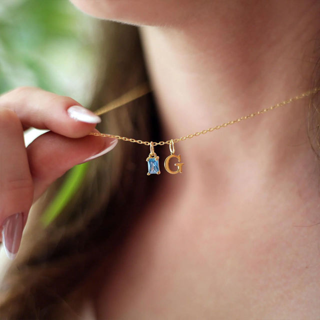 Picture of Custom Initial Birthstone Necklace - Personalized Initial Necklace - Custom Necklace