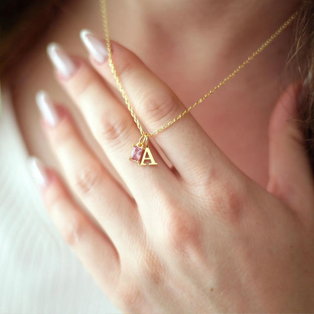 Picture of Custom Initial Birthstone Necklace - Personalized Initial Necklace - Custom Necklace