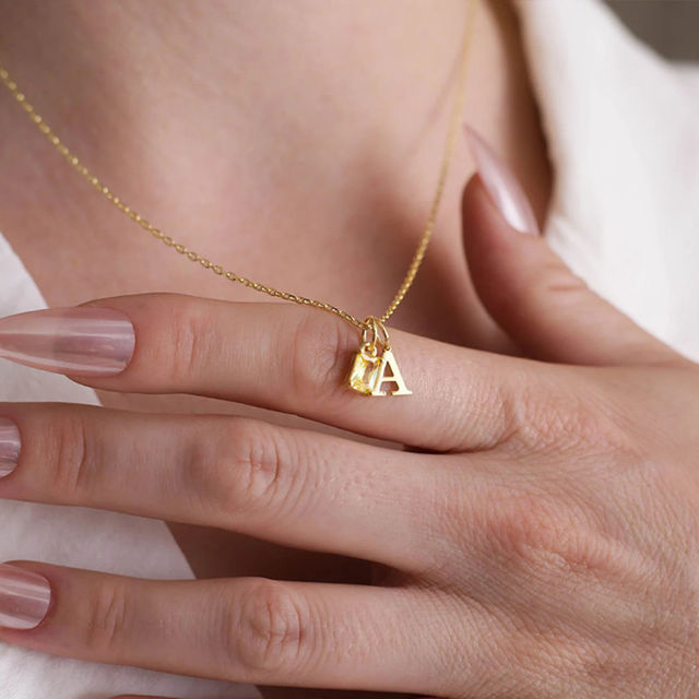 Picture of Custom Initial Birthstone Necklace - Personalized Initial Necklace - Custom Necklace