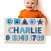 Picture of Personalized Wooden Puzzle Name Board - Graphics and Figures - Blue Series - Personalized Toy Gift for Baby Boy