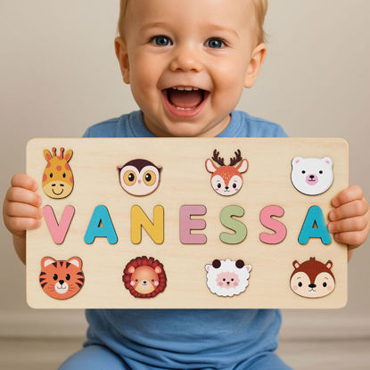Picture of Personalized Wooden Name Puzzle - Custom Toy Gift for Baby and Kids - Personalized Name Puzzle for Toddlers - 1st Birthday Gift for Your Baby Girl