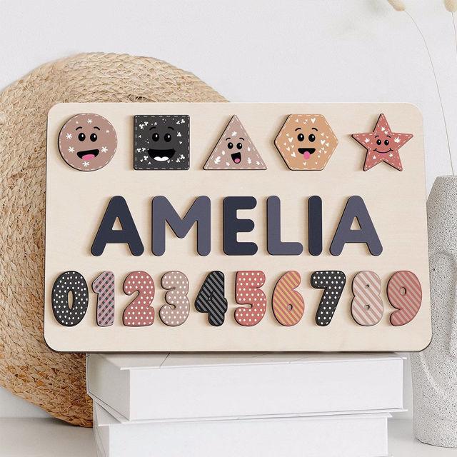 Picture of Personalized Wooden Puzzle Name Board - Graphics and Figures - Brown Colors Style - Personalized Gifts for Baby Boys