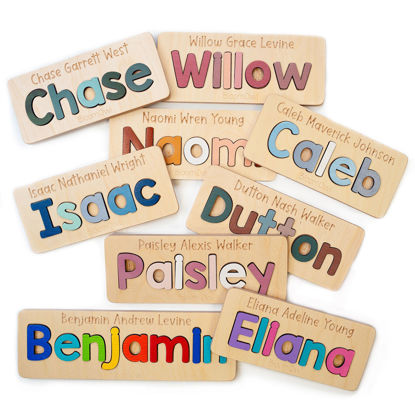 Picture of Custom Wooden Name Puzzle - Upper Name with Full Name Engraving on the Top - Personalized Name Puzzles for Toddlers and Baby