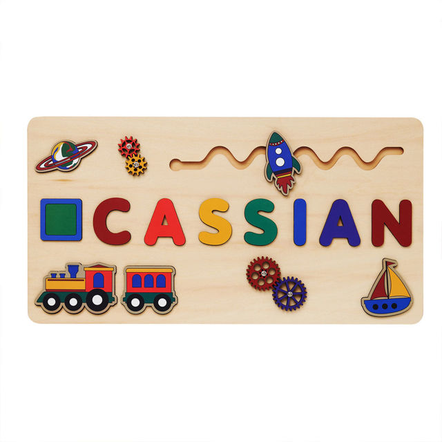 Picture of Personalized Wooden Name Puzzle Board - Personalized Gift for Baby and Kids - Rainbow Color Train Series - Gift for Baby Boys and Girls