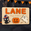 Picture of Personalized Wooden Puzzle Name Board - Halloween Theme - Orange Lettering Style - Personalized Halloween Baby Toddler Gift