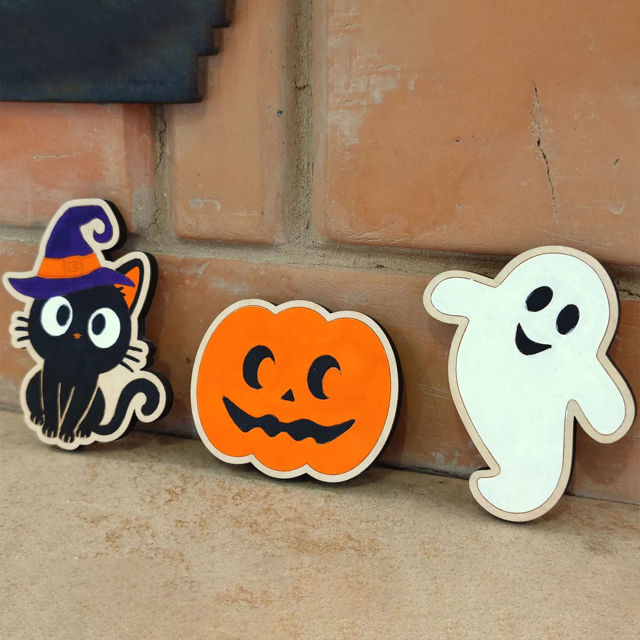 Picture of Personalized Wooden Puzzle Name Board - Halloween Theme - Orange Lettering Style - Personalized Halloween Baby Toddler Gift