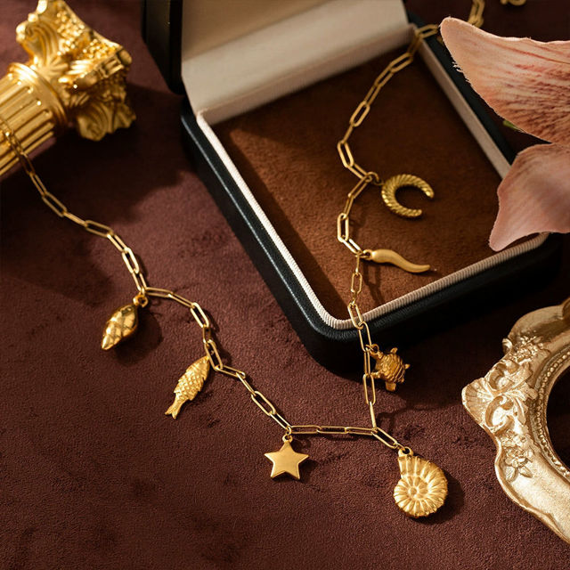 Picture of Personalized DIY Charms Necklace for Her - Trendy Charm Necklace Changeable Gold Charm Jewelry - Custom Jewelry