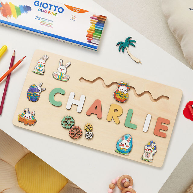 Picture of Personalized Easter Bunny Name Puzzle Board - Easter Basket Stuffers - Personalized Easter Gifts for Boys and Girls