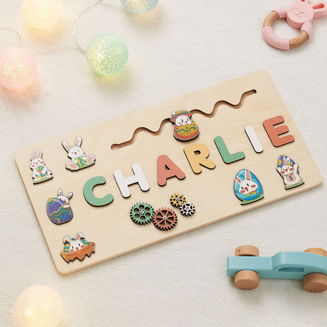 Picture of Personalized Easter Bunny Name Puzzle Board - Easter Basket Stuffers - Personalized Easter Gifts for Boys and Girls