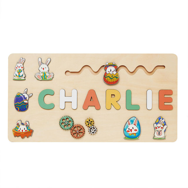 Picture of Personalized Easter Bunny Name Puzzle Board - Easter Basket Stuffers - Personalized Easter Gifts for Boys and Girls