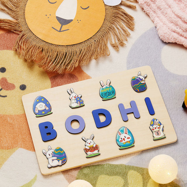Picture of Personalized Easter Bunny Figure Name Puzzle - Personalized Name Puzzle For Easter Basket Stuffer - Easter Gifts for Kids