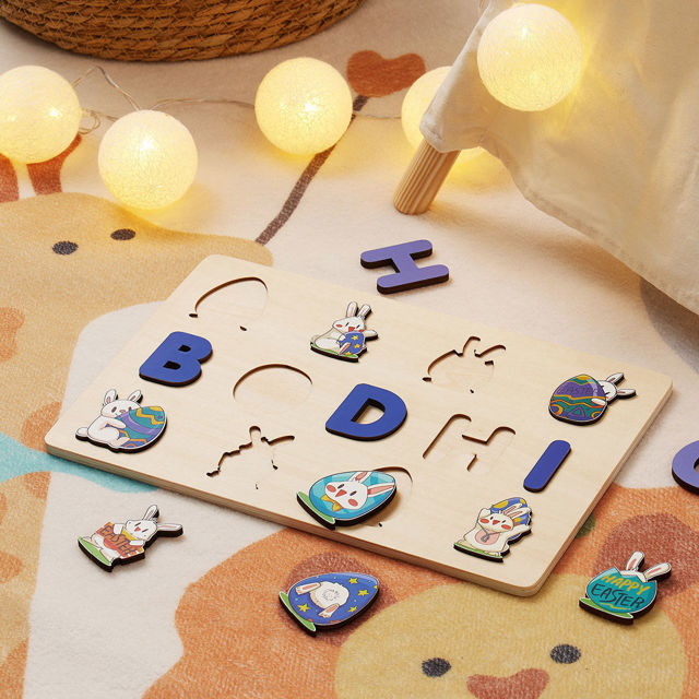 Picture of Personalized Easter Bunny Figure Name Puzzle - Personalized Name Puzzle For Easter Basket Stuffer - Easter Gifts for Kids