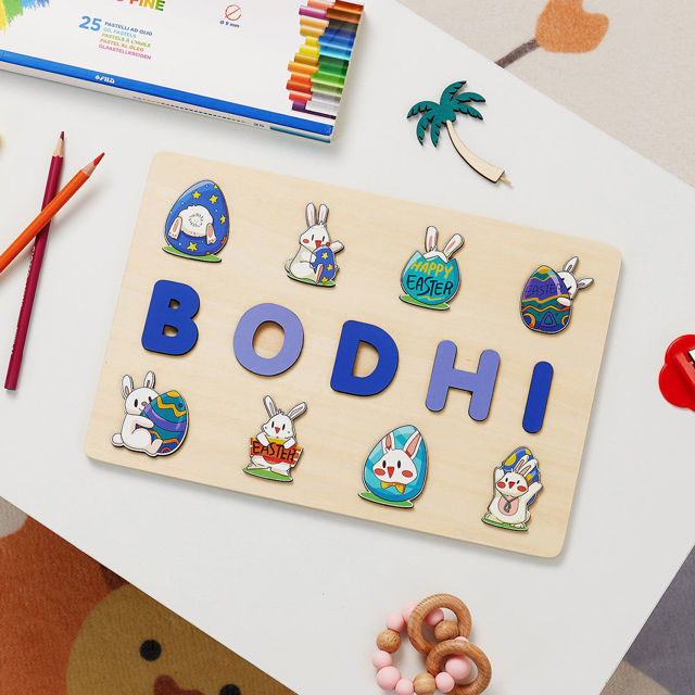Picture of Personalized Easter Bunny Figure Name Puzzle - Personalized Name Puzzle For Easter Basket Stuffer - Easter Gifts for Kids