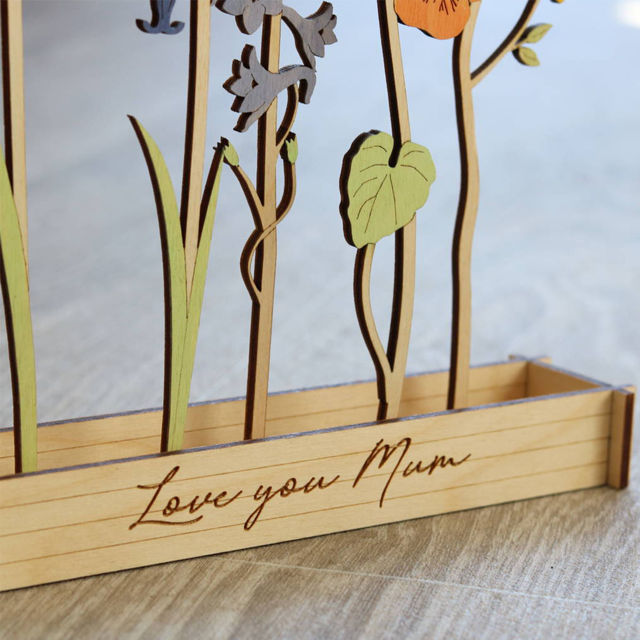 Picture of Personalized Wooden Family Birth Flowers - Grandma's Garden Sign - Personalized Mother's Day & Wedding Anniversary Gift
