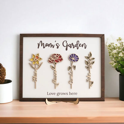 Picture of Personalized Birth Month Flowers Wooden Sign - Custom Grandma's / Mom's Garden with Kids Names - Personalized Best Mother's Day Gift