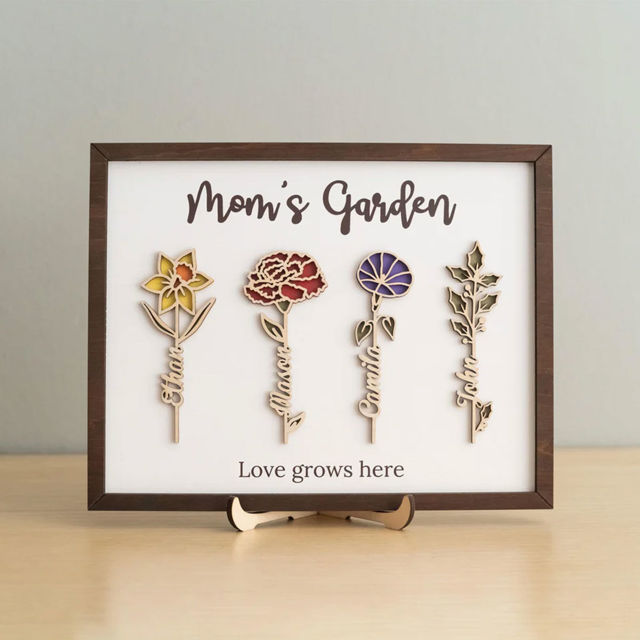 Picture of Personalized Birth Month Flowers Wooden Sign - Custom Grandma's / Mom's Garden with Kids Names - Personalized Best Mother's Day Gift