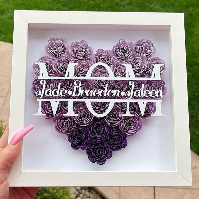 Picture of Personalized Mom Flower Shadow Box - Custom Mom's Rose Frame Box - Custom Flower Box with Names - Personalized Birthday and Mother's Day Gift for Mom