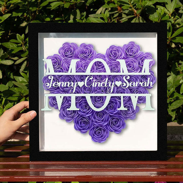 Picture of Personalized Mom Flower Shadow Box - Custom Mom's Rose Frame Box - Custom Flower Box with Names - Personalized Birthday and Mother's Day Gift for Mom