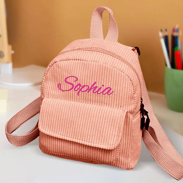 Picture of Personalized Embroidered Name Backpack - Personalized Corduroy Backpack - Custom Name Kids School Bag