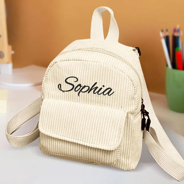 Picture of Personalized Embroidered Name Backpack - Personalized Corduroy Backpack - Custom Name Kids School Bag