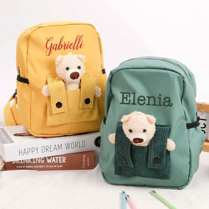 Picture of Personalized Embroidered Bear Toddler Backpack with Name - School Bag - Back to School Gift for Kids