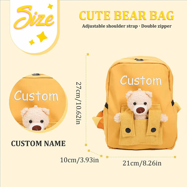 Picture of Personalized Embroidered Bear Toddler Backpack with Name - School Bag - Back to School Gift for Kids