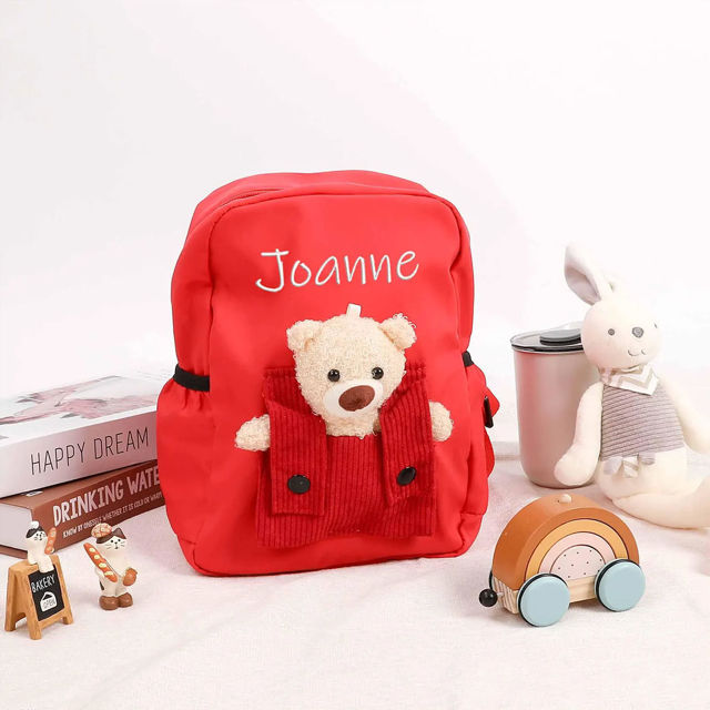 Picture of Personalized Embroidered Bear Toddler Backpack with Name - School Bag - Back to School Gift for Kids