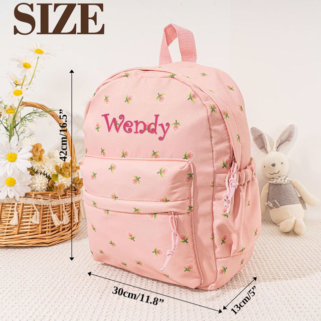 Picture of Personalized Embroidered Backpack with Name - Floral Pattern Style School Bag - Back to School Gift for Kids