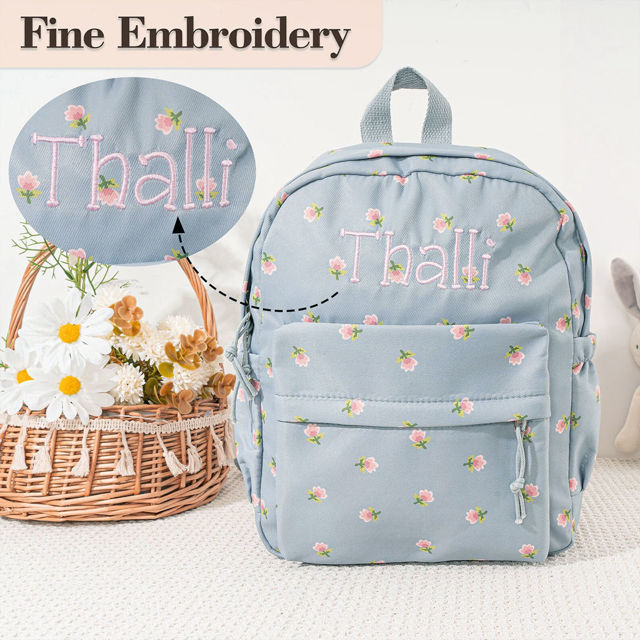 Picture of Personalized Embroidered Backpack with Name - Floral Pattern Style School Bag - Back to School Gift for Kids