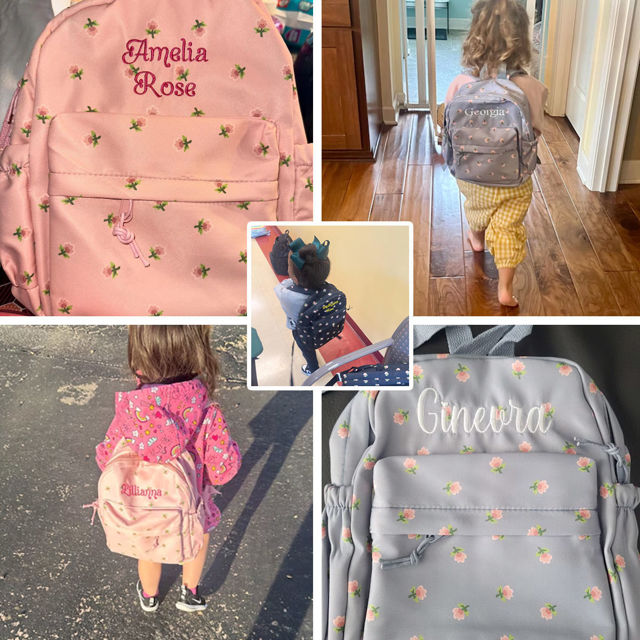 Picture of Personalized Embroidered Backpack with Name - Floral Pattern Style School Bag - Back to School Gift for Kids