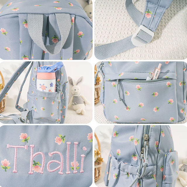 Picture of Personalized Embroidered Backpack with Name - Floral Pattern Style School Bag - Back to School Gift for Kids