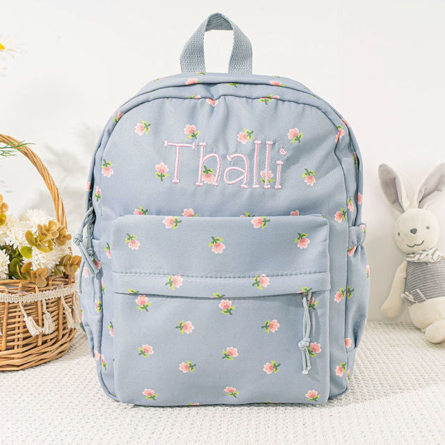 Picture of Personalized Embroidered Backpack with Name - Floral Pattern Style School Bag - Back to School Gift for Kids