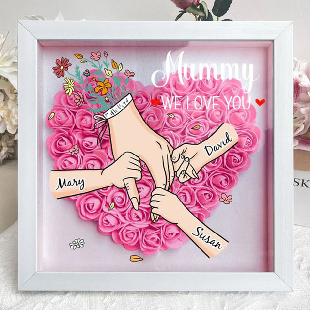 Picture of Personalized Mom Flower Shadow Box - Custom Mom's Rose Frame Box - Big Hand Holding Small Hands - Personalized Birthday and Mother's Day Gift for Mom