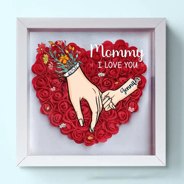 Picture of Personalized Mom Flower Shadow Box - Custom Mom's Rose Frame Box - Big Hand Holding Small Hands - Personalized Birthday and Mother's Day Gift for Mom