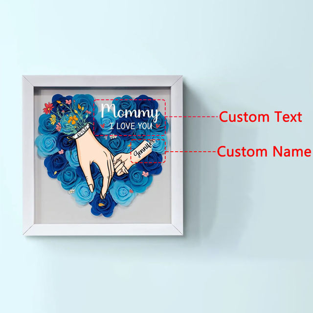 Picture of Personalized Mom Flower Shadow Box - Custom Mom's Rose Frame Box - Big Hand Holding Small Hands - Personalized Birthday and Mother's Day Gift for Mom