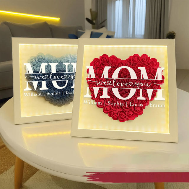 Picture of Personalized Mom Flower Shadow Box - Custom Mom's Rose Frame Box - Custom We Love You Flower Box with Names - Personalized Birthday and Mother's Day Gift for Mom