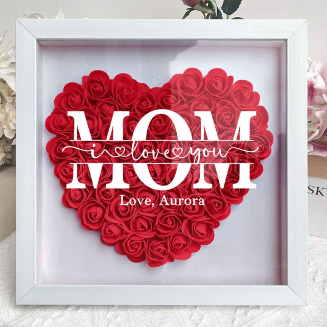 Picture of Personalized Mom Flower Shadow Box - Custom Mom's Rose Frame Box - Custom We Love You Flower Box with Names - Personalized Birthday and Mother's Day Gift for Mom