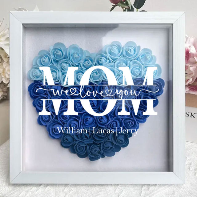 Picture of Personalized Mom Flower Shadow Box - Custom Mom's Rose Frame Box - Custom We Love You Flower Box with Names - Personalized Birthday and Mother's Day Gift for Mom