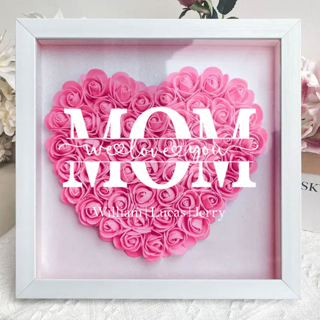 Picture of Personalized Mom Flower Shadow Box - Custom Mom's Rose Frame Box - Custom We Love You Flower Box with Names - Personalized Birthday and Mother's Day Gift for Mom