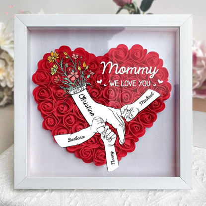 Picture of Custom Big Hand Holding Small Hands Flower Shadow Box - Big Hand with Name Style - Personalized Mother's Day Gift