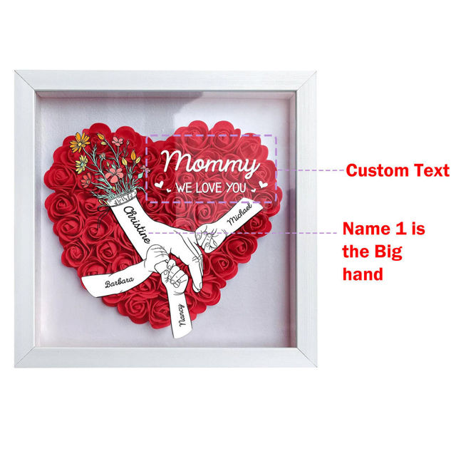 Picture of Custom Big Hand Holding Small Hands Flower Shadow Box - Big Hand with Name Style - Personalized Mother's Day Gift