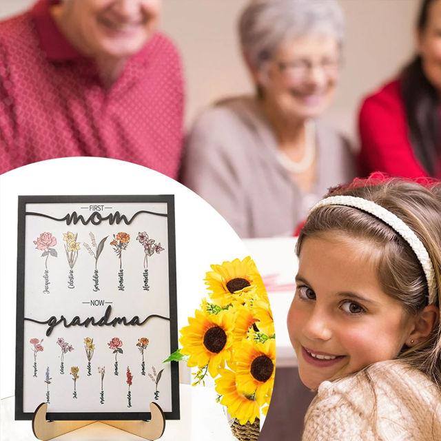 Picture of Custom Mom and Grandma Birth Flower Wooden Sign - Personalized Mother's Day Gift
