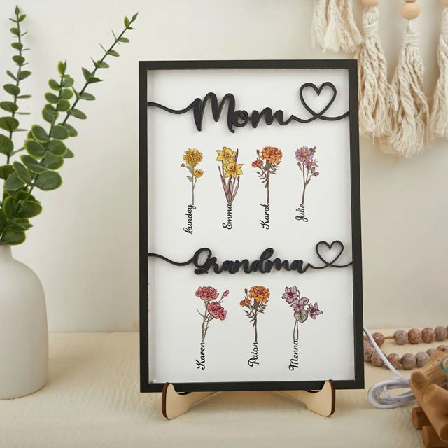 Picture of Custom Mom and Grandma Birth Flower Wooden Sign - Personalized Mother's Day Gift