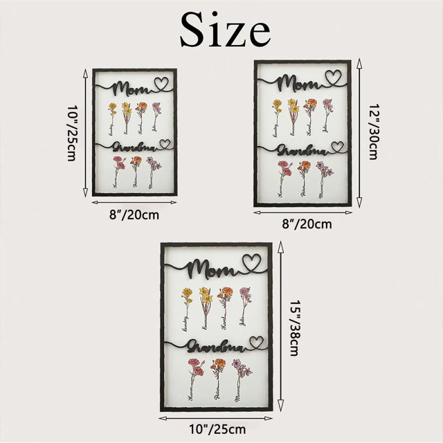 Picture of Custom Mom and Grandma Birth Flower Wooden Sign - Personalized Mother's Day Gift