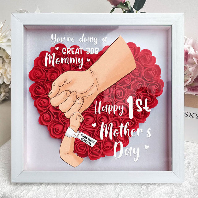 Picture of Personalized Happy First Mother's Day Flower Shadow Box - Custom Mom's Rose Frame Box - Personalized Mother's Day Gift for Mom