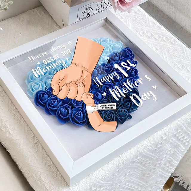 Picture of Personalized Happy First Mother's Day Flower Shadow Box - Custom Mom's Rose Frame Box - Personalized Mother's Day Gift for Mom